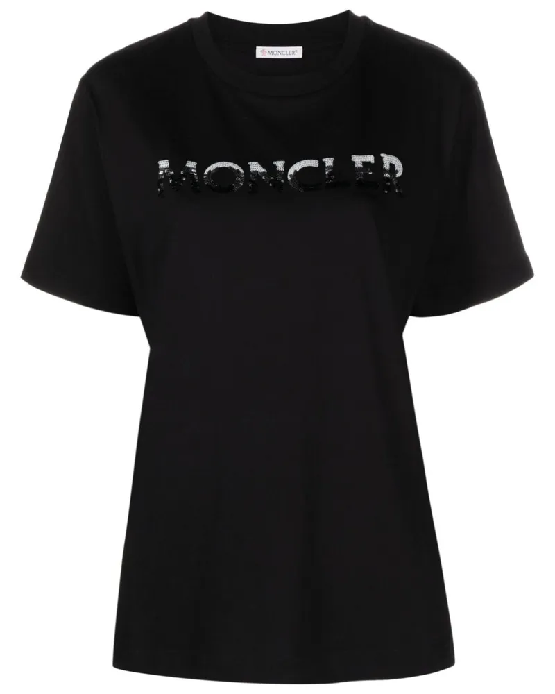 Moncler T-Shirt mit Pailletten - Schwarz Schwarz