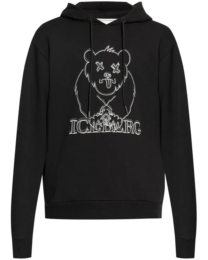 Iceberg Hoodie mit Logo-Stickerei Schwarz