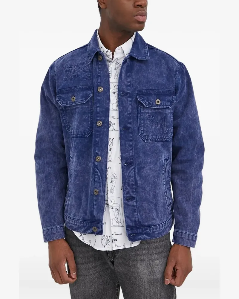 Desigual Bestickte Jeansjacke - Blau Blau