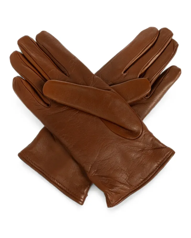 Moschino Handschuhe aus Leder mit Logo-Schild - Braun Braun