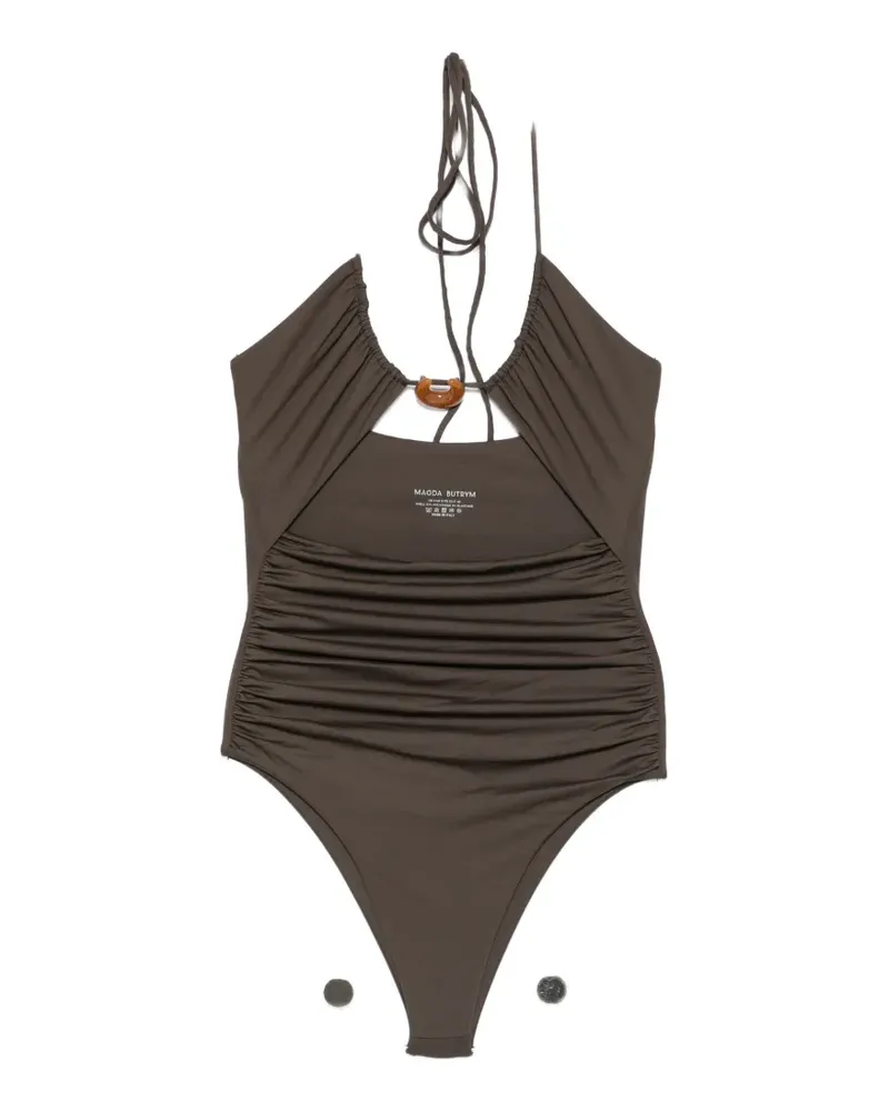 Magda Butrym embellished ruched swimsuit - Braun Braun