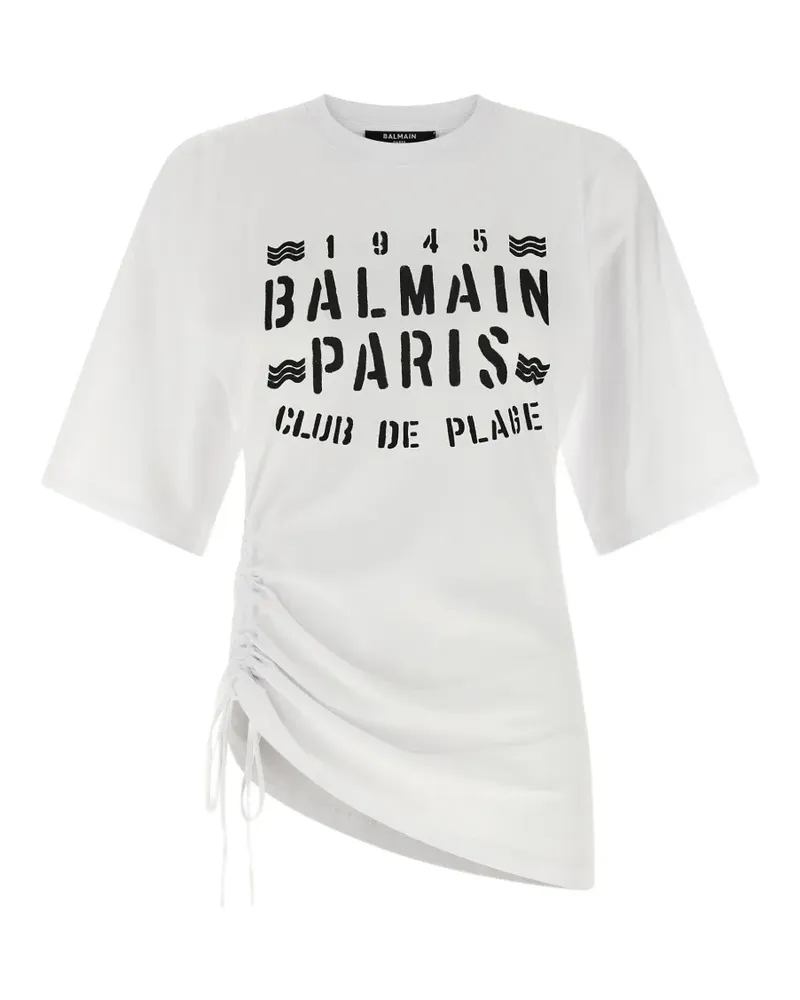 Balmain T-Shirt mit Kordelzug und Print - Weiß Weiß