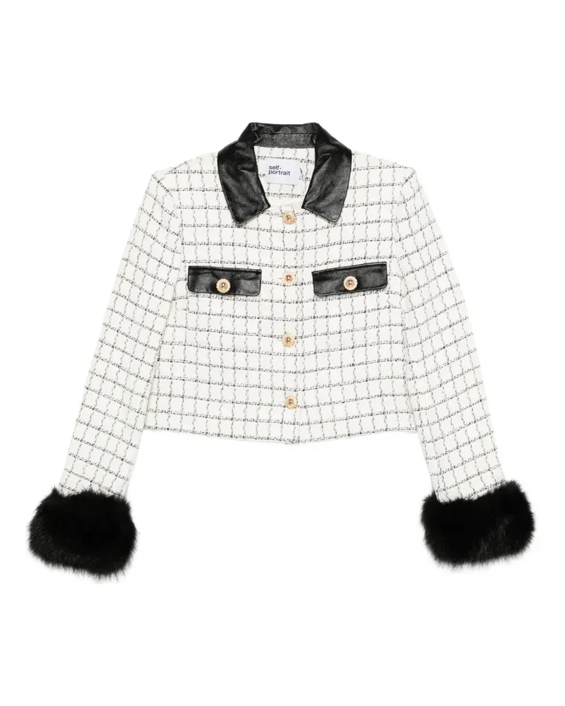 Self-Portrait Karierte Jacke mit Faux Fur - Nude Nude