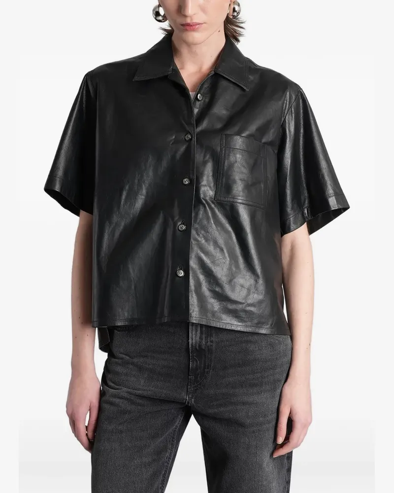 Haikure short-sleeve leather shirt - Schwarz Schwarz