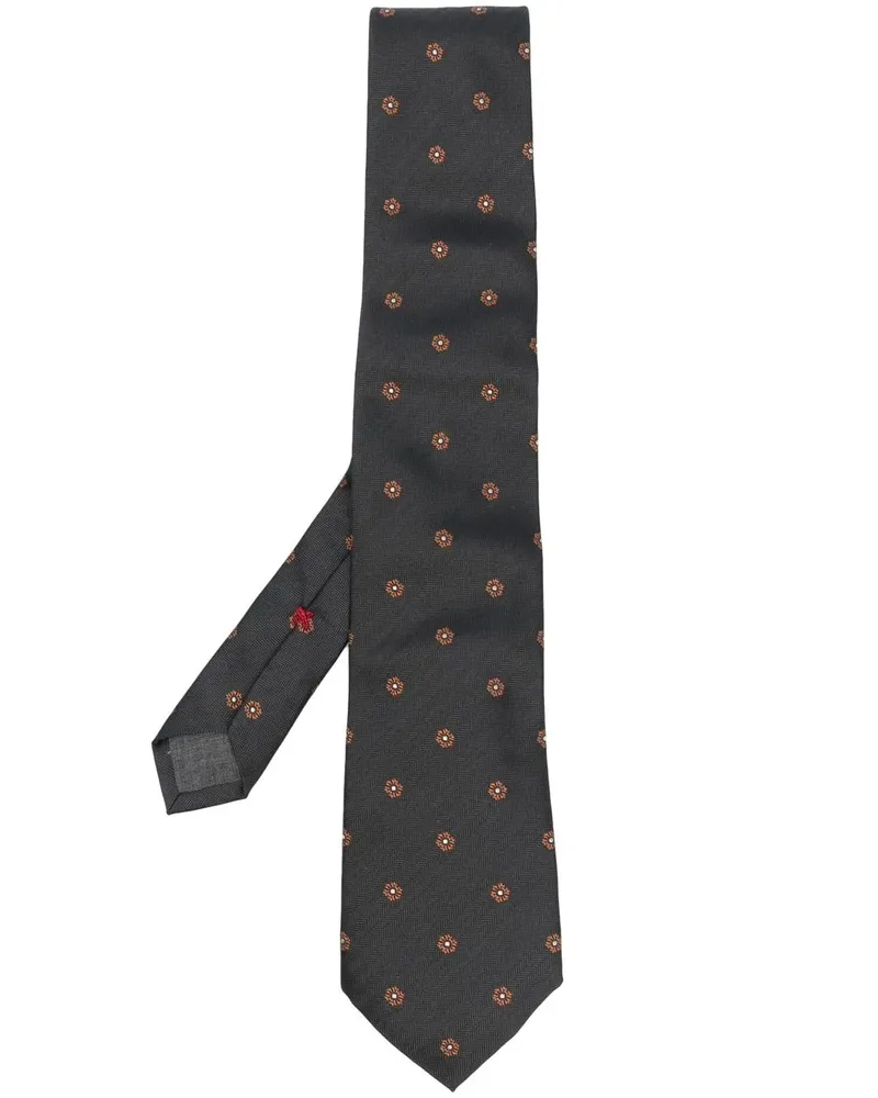Brunello Cucinelli Seidenkrawatte mit Blumenstickerei - Grau Grau