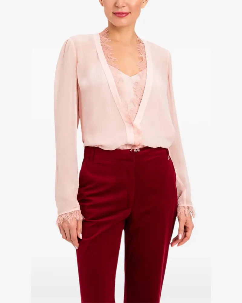 Twin-Set lace-trim long-sleeve blouse - Rosa Rosa