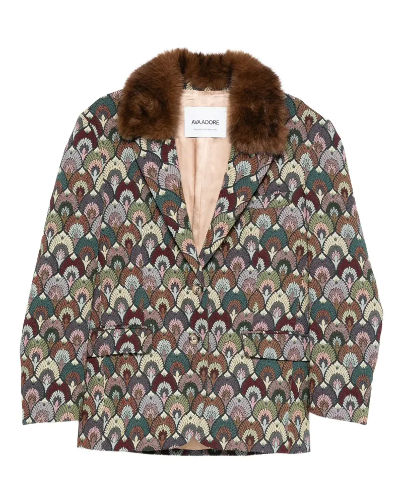 AVA ADORE Gemusterter Mantel mit Kragen aus Faux Fur - Blau Blau