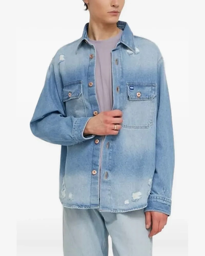 HUGO BOSS Jeanshemd im Distressed-Look - Blau Blau