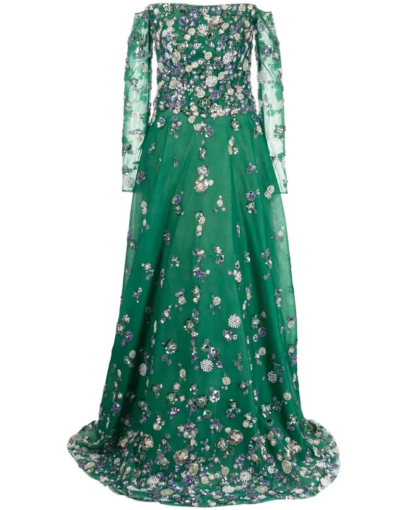 Saiid Kobeisy Schulterfreies Kleid mit Perlen - Grün Grün