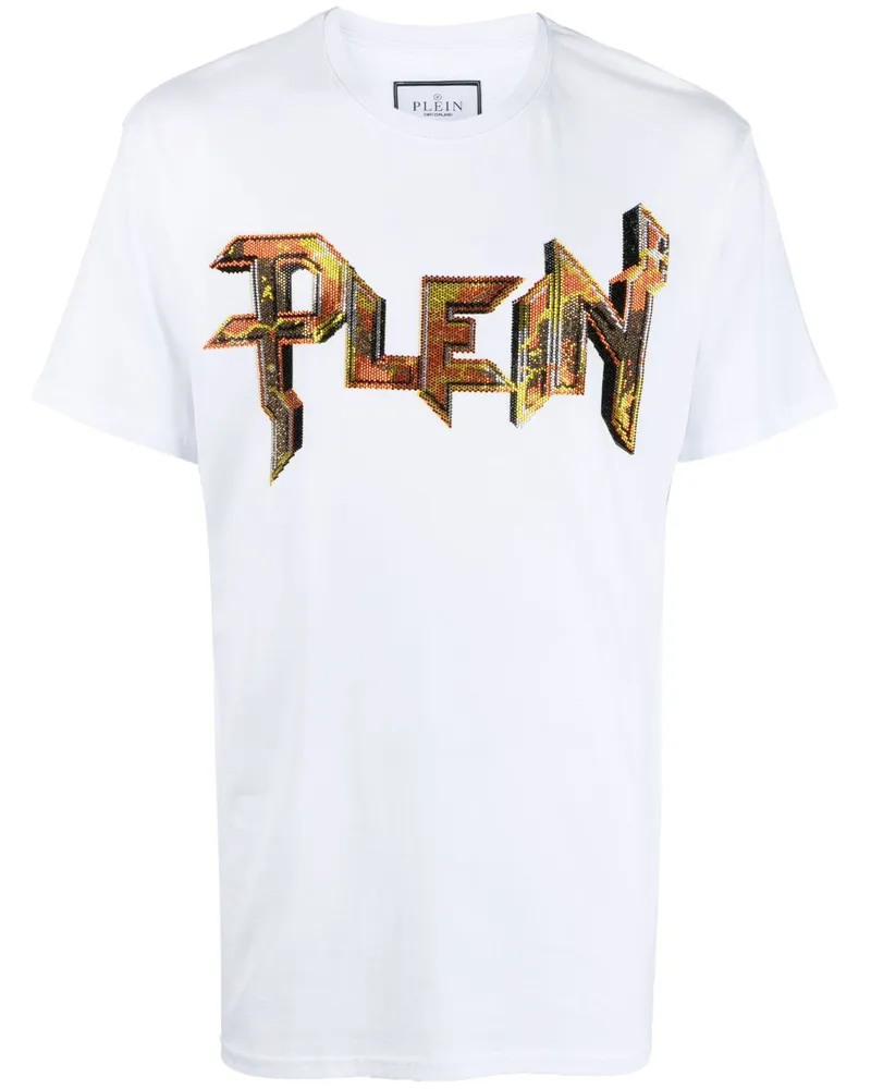 Philipp Plein T-Shirt mit kristallverziertem Logo - Weiß Weiß