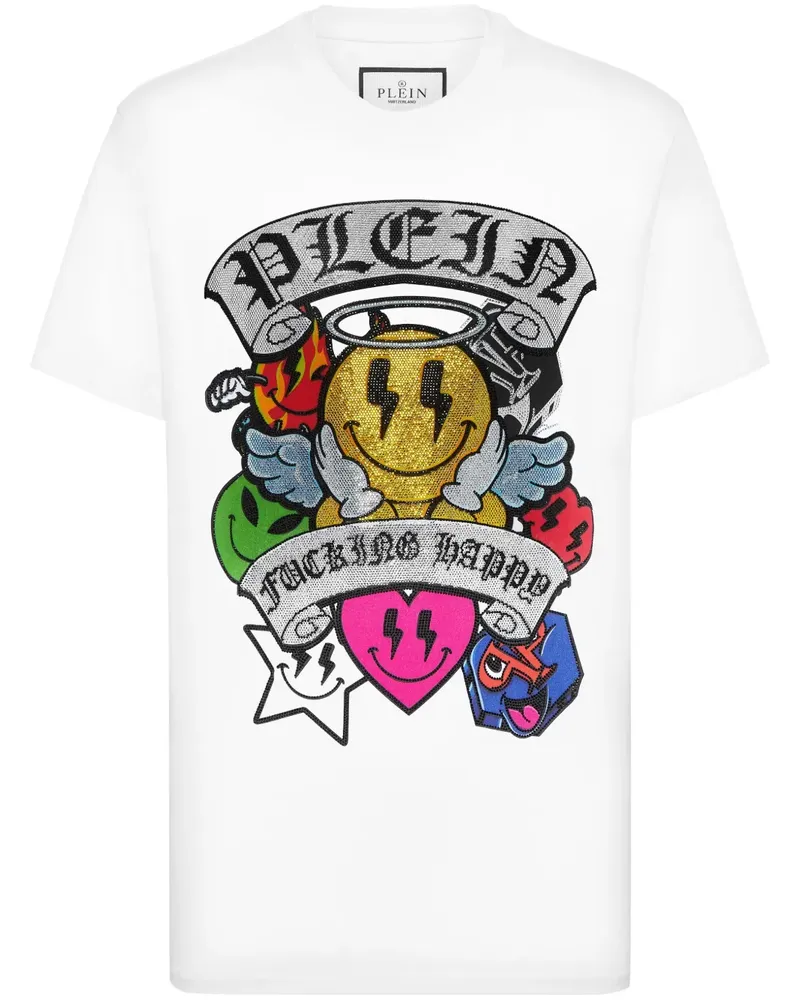 Philipp Plein Strass Smile T-Shirt - Weiß Weiß