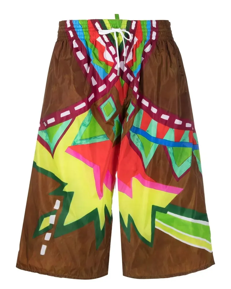 Dsquared2 Lange Badeshorts mit Print - Braun Braun