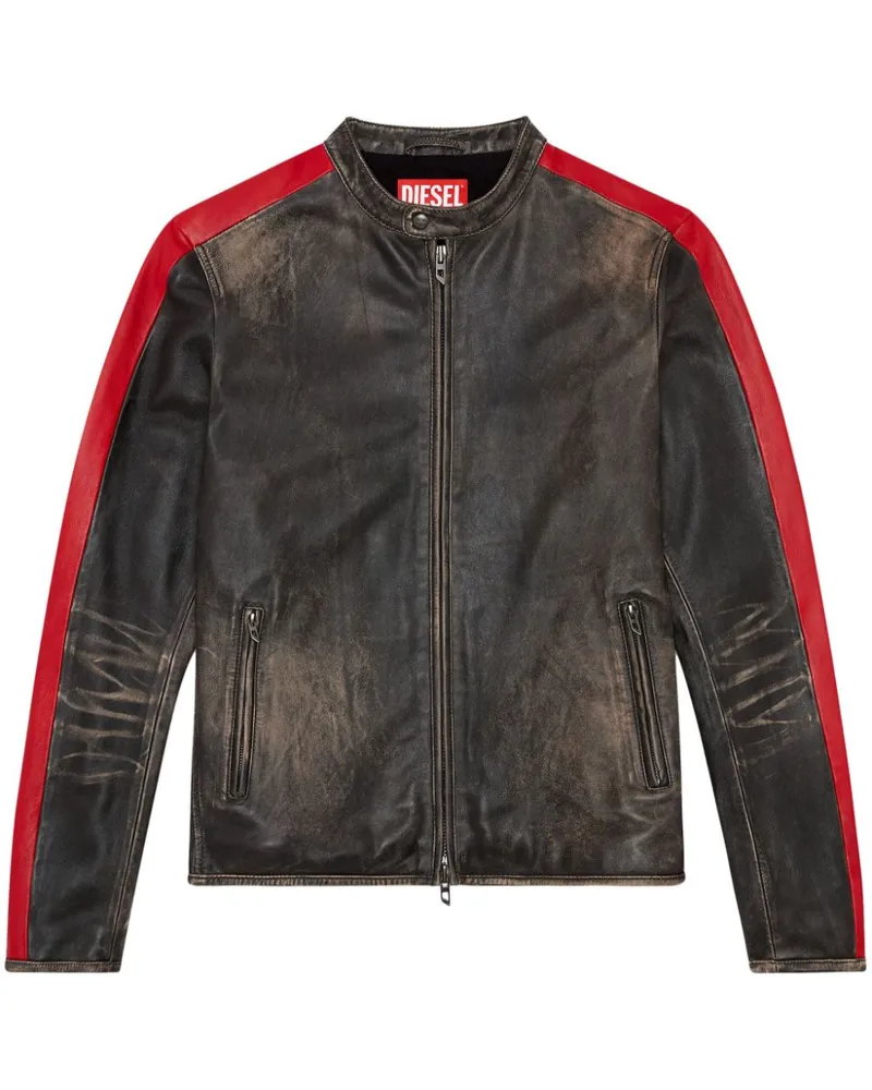 Diesel Bikerjacke in Distressed-Optik - Schwarz Schwarz
