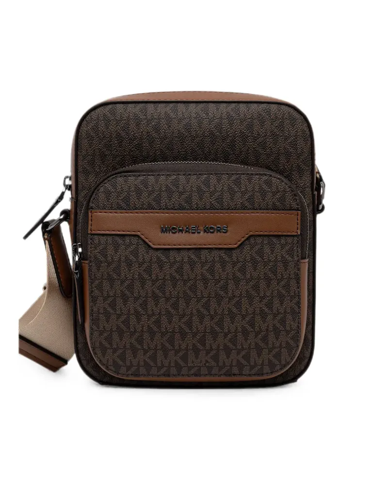 Michael Kors mini Hudson logo-monogram zip-pocket shoulder bag - Braun Braun