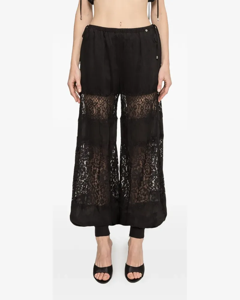 NISSA lace insert trousers - Schwarz Schwarz