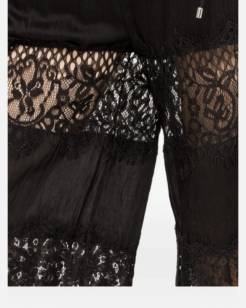 NISSA lace insert trousers - Schwarz Schwarz