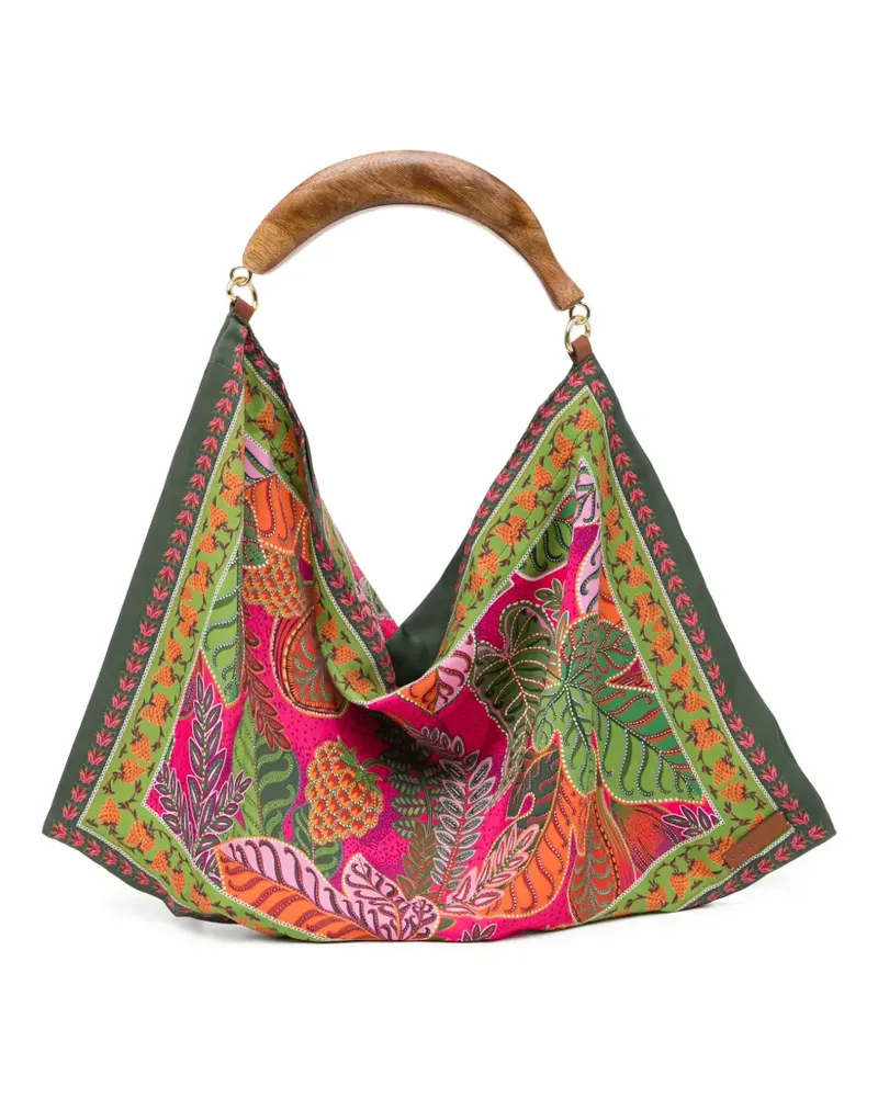 FARM Rio wooden handle print tote bag - Grün Grün