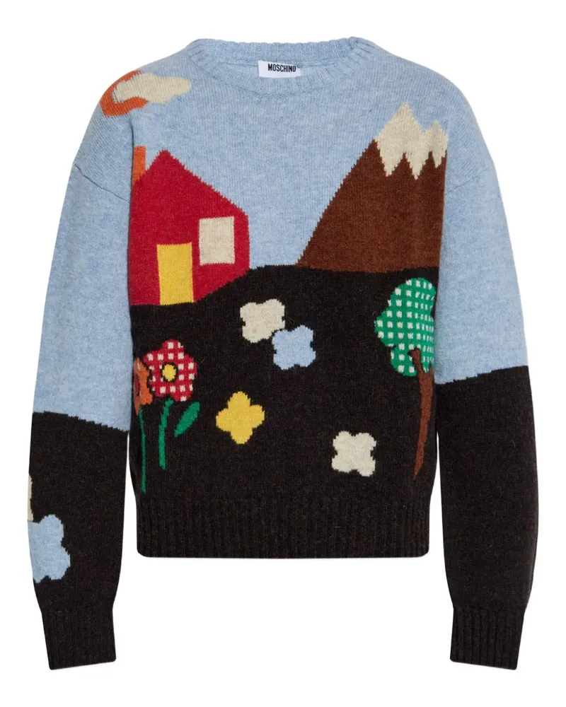 Moschino Wollpullover mit Landschafts-Print - Blau Blau