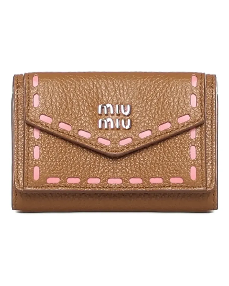 Miu Miu contrast-stitch leather wallet - Braun Braun