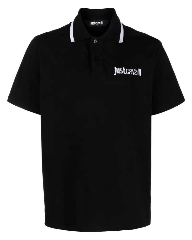 Just Cavalli Pikee-Poloshirt mit Logo-Stickerei - Schwarz Schwarz