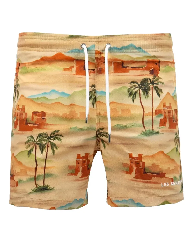 Les Benjamins drawstring printed swim shorts - Nude Nude