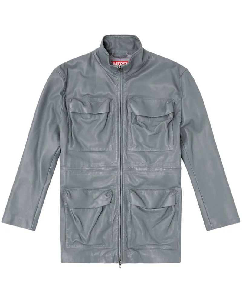 Diesel L-Wen Lederjacke - Grau Grau