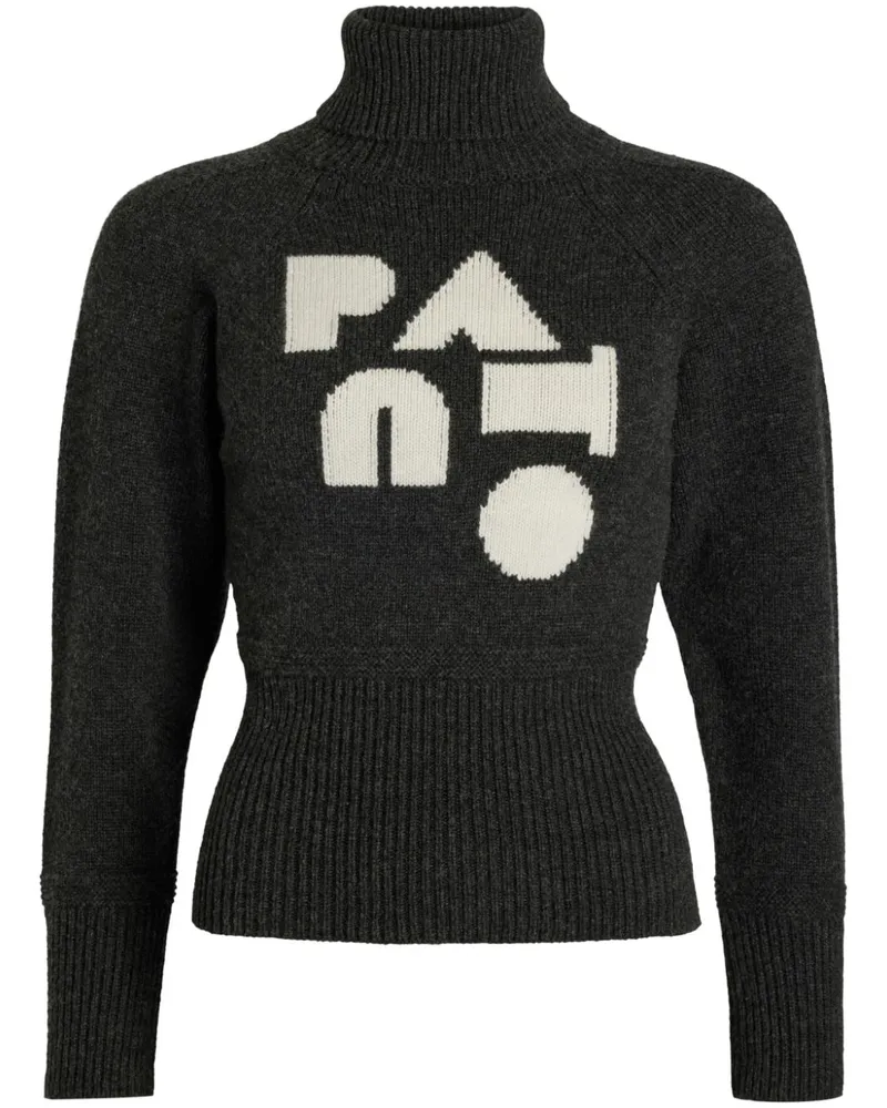 Patou Stehkragen-Pullover mit Logo-Intarsie Schwarz