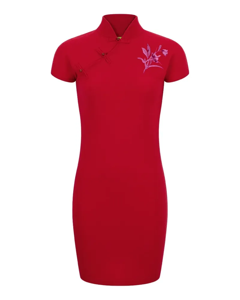 Shanghai Tang floral-embroidered mini dress - Rot Rot