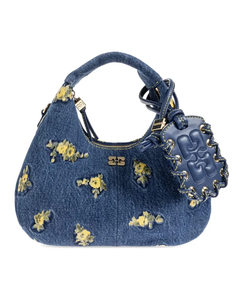 Ganni Mini Schultertasche mit Blumenstickerei - Blau Blau
