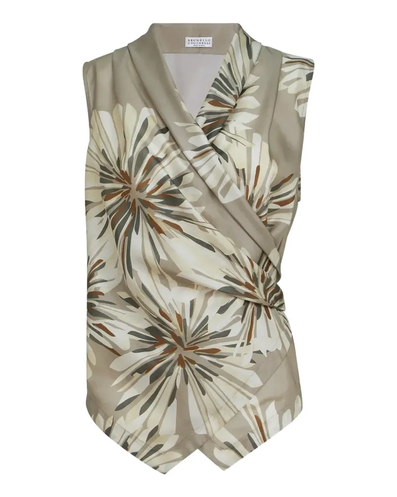 Brunello Cucinelli floral-print monili vest - Nude Nude