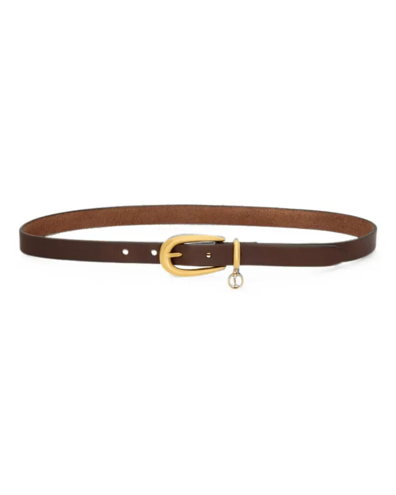 Saint Laurent Schmaler Cassandre Gürtel aus Leder mit länglicher Schnalle - Braun Braun