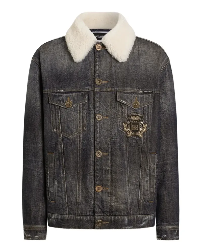 Dolce & Gabbana Jeansjacke mit Logo-Patch - Grau Grau