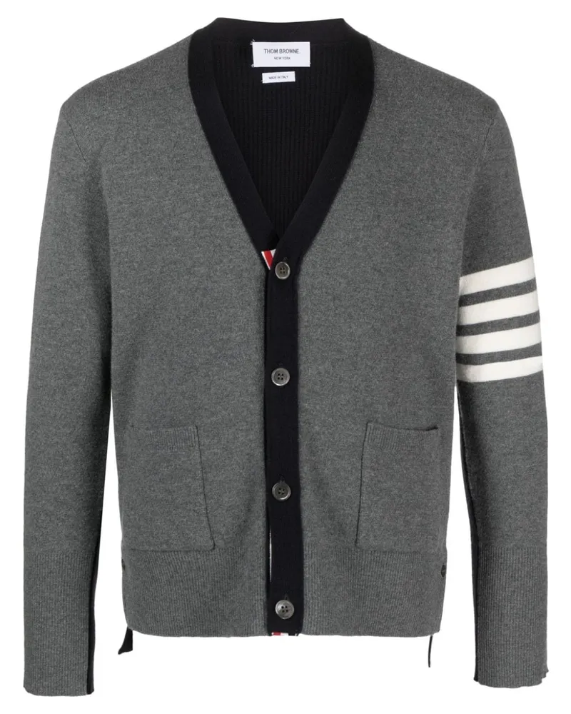 Thom Browne Intarsien-Cardigan mit 4-Streifen-Logo - Grau Grau