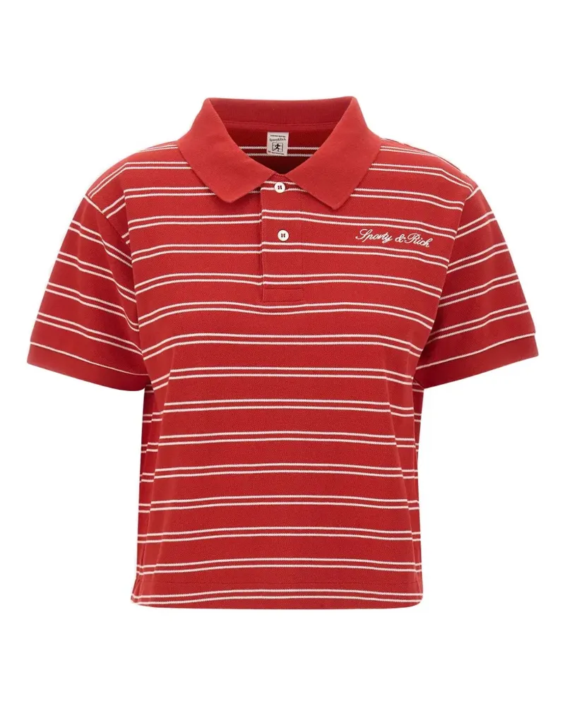 SPORTY & RICH Signature Logo-embroidered striped polo shirt - Rot Rot