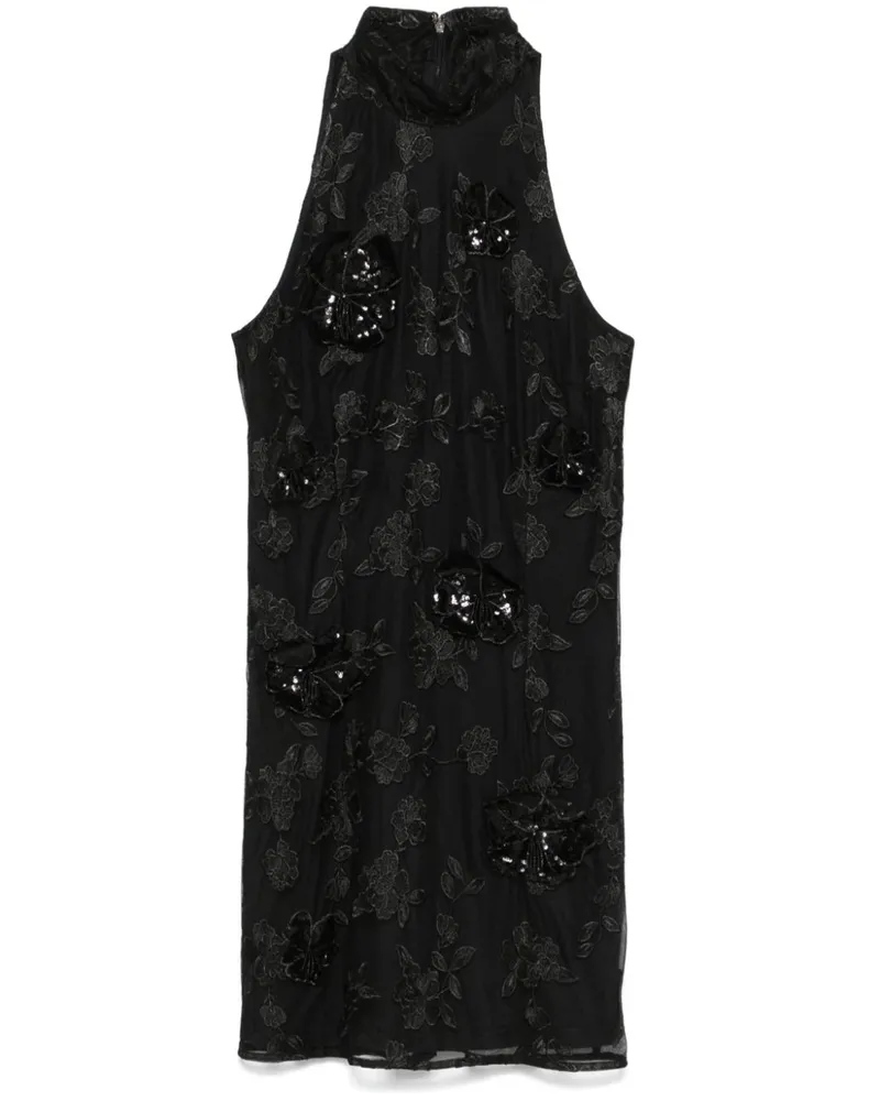 ROTATE Birger Christensen Mesh-Minikleid mit Blumenstickerei - Schwarz Schwarz