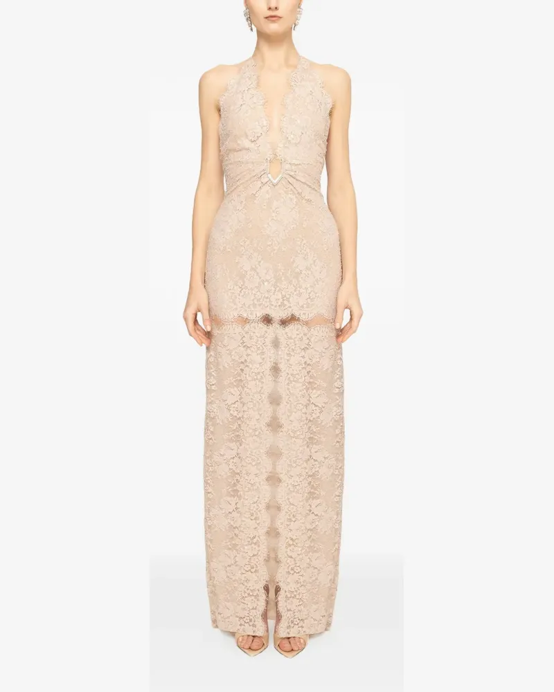 NISSA beaded lace-trimmed maxi dress - Nude Nude