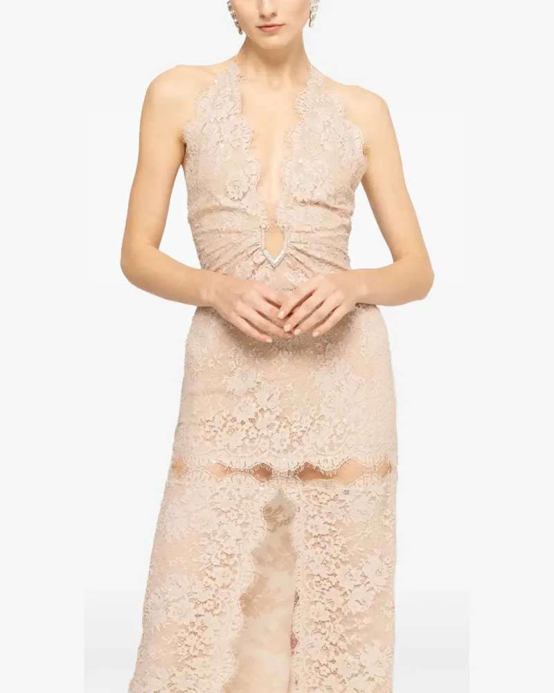 NISSA Perlenverziertes Maxikleid mit Spitzenbesatz - Nude Nude