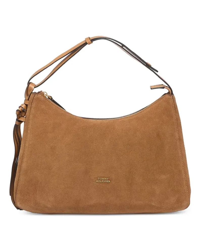 Tommy Hilfiger metal logo suede shoulder bag - Braun Braun