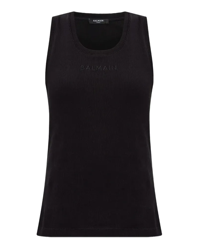 Balmain logo-embroidered ribbed tank top - Schwarz Schwarz