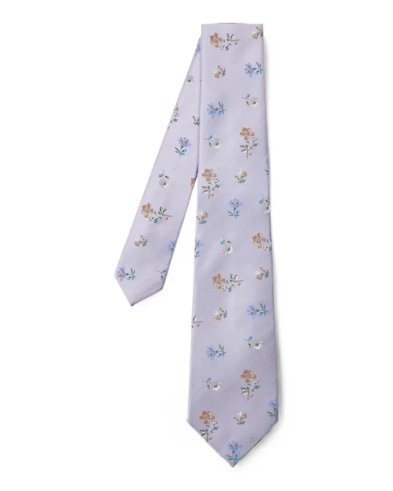 Paul Smith Fliederfarbene Seidenkrawatte mit Blumenmuster - Violett Violett