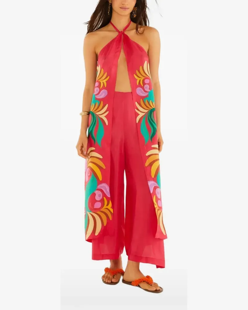FARM Rio Neckholder-Top mit grafischem Print - Rot Rot