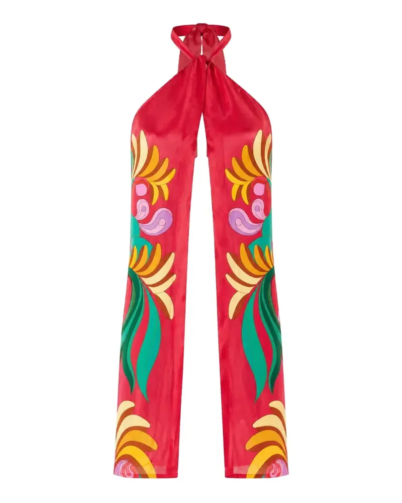 FARM Rio graphic-print halterneck top - Rot Rot