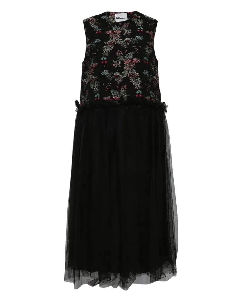 Noir Kei Ninomiya floral-jacquard tulle midi dress - Schwarz Schwarz