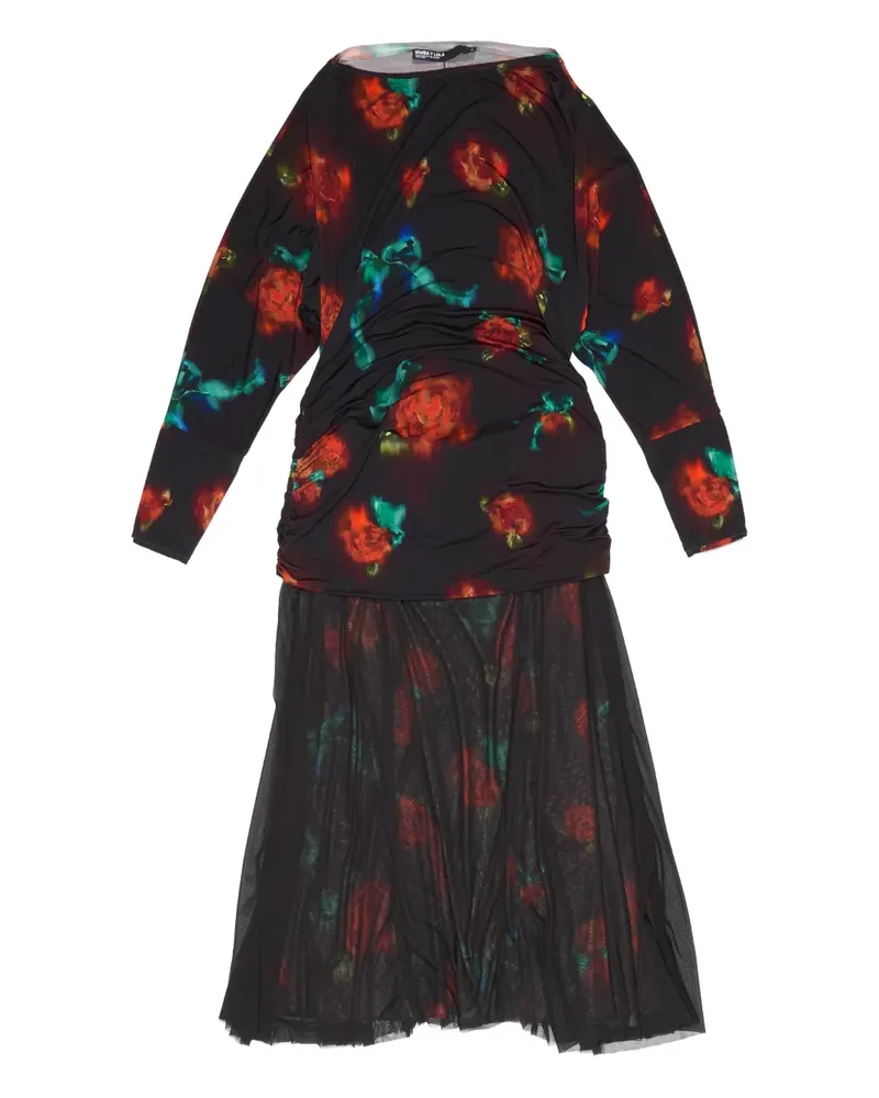 BIMBA Y LOLA Maxikleid mit Rosen-Print - Schwarz Schwarz
