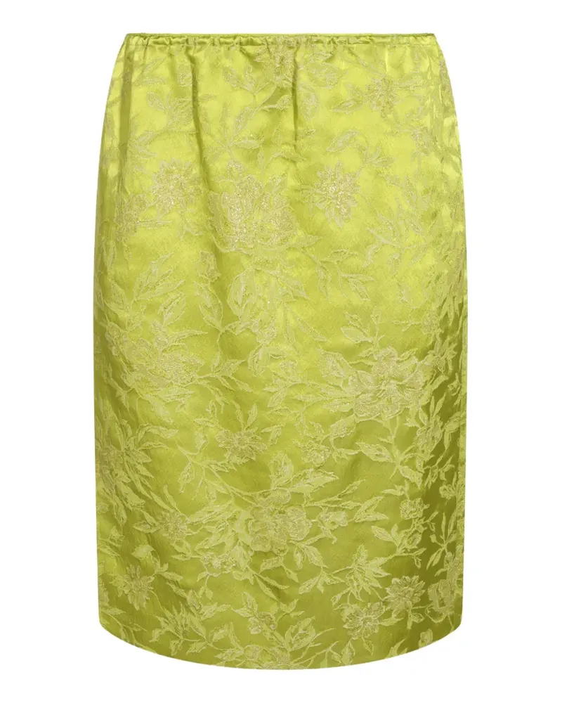 Saint Laurent floral-jacquard side-slit midi skirt - Grün Grün