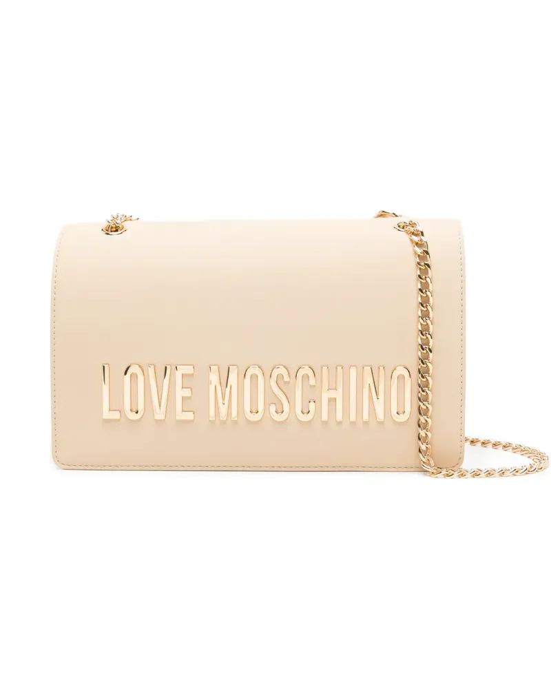 Moschino logo-plaque shoulder bag - Nude Nude
