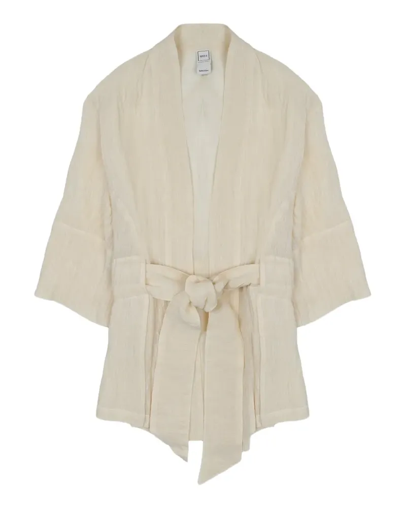 120% Lino belted kimono jacket - Nude Nude
