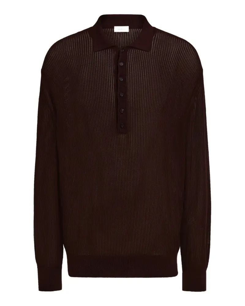 Ferragamo Poloshirt aus Seidenstrick mit langen Ärmeln - Braun Braun