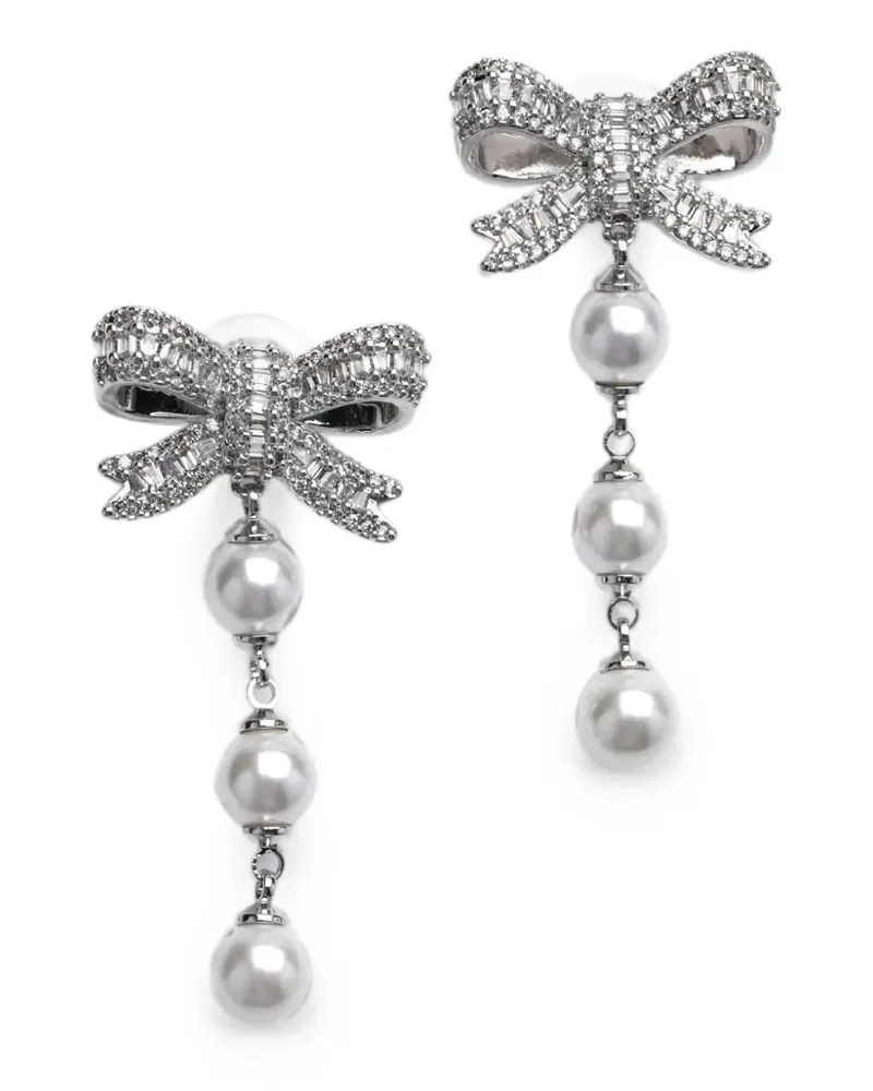 Self-Portrait crystal-embellished bow earrings - Silber Silber