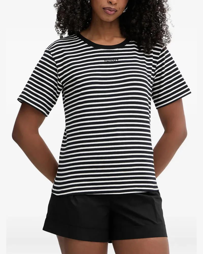 Twin-Set horizontal-stripe logo-embroidered T-shirt - Schwarz Schwarz